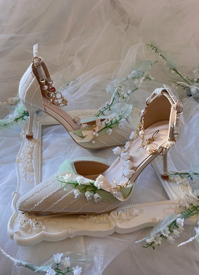 Lily of the valley Elegant Elf Fairy Princess Vines Green White Custom Made High Heels