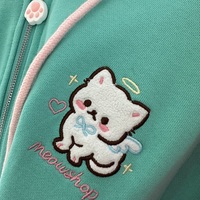 Y2K Angel Wings Meow Mint Turquoise Vocaloid Hatsune Miku Green Cute Cat Ears Japanese Girl Spring Comfy Hoodie Jacket - Thumbnail 9