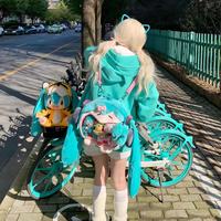 Y2K Angel Wings Meow Mint Turquoise Vocaloid Hatsune Miku Green Cute Cat Ears Japanese Girl Spring Comfy Hoodie Jacket - Thumbnail 1