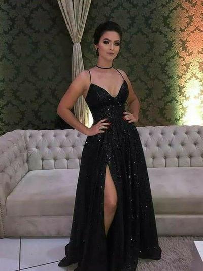 Sexy black sequin long prom Dresses