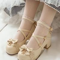 Sweet Bow Flounce Lace Heeled Mary Jane Shoes - Thumbnail 5