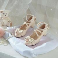 Sweet Bow Flounce Lace Heeled Mary Jane Shoes - Thumbnail 7
