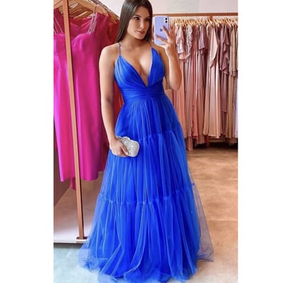 Royal blue prom dresses spaghetti straps floor length - Thumbnail 1