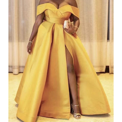 Plus size prom dresses off shoulder slit side - Thumbnail 2