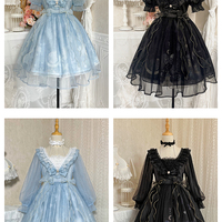 Butterfly Moon and Stars Planet Sky Blue & Midnight Black Short Sleeve Long Sleeve Dress - Thumbnail 3