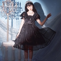 Butterfly Moon and Stars Planet Sky Blue & Midnight Black Short Sleeve Long Sleeve Dress - Thumbnail 9