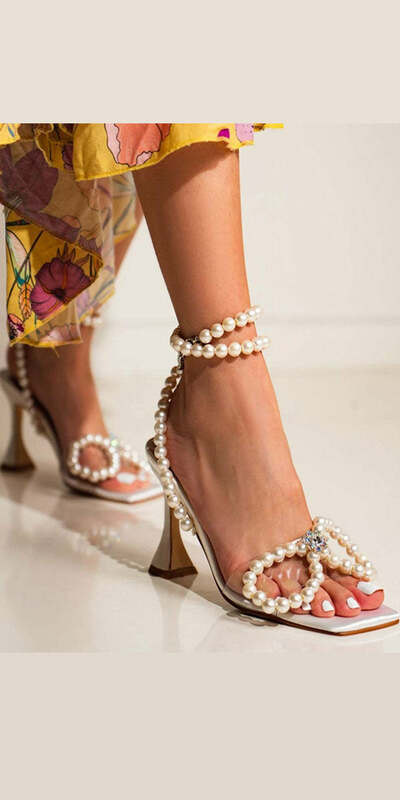 White Beaded Women Shoes Summer Heels(9cm)