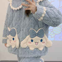Blue Cinnamoroll Girl Thick Plush Coral Fleece Warm Winter Pajamas Sleepwear Two Piece - Thumbnail 5