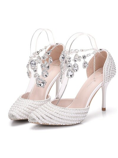 Women's PU Closed Toe With Pearl Stiletto Heel Sandals