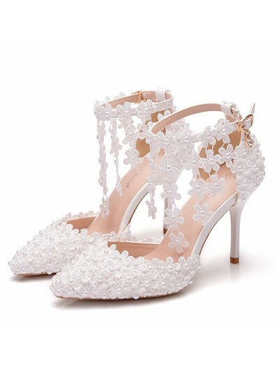 Women's PU Closed Toe With Flower Stiletto Heel Sandals