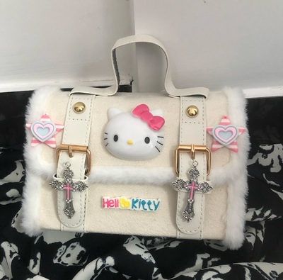 Kitty Sanrio Cute Girl Silver Cross Sweet White Cream Bag