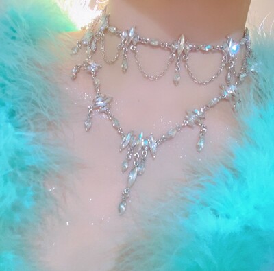 Reiko Rhinestone Fairy Diamond Silver Drop Luxury Pretty Girl Angelic Chain Tassel Pendant Necklace