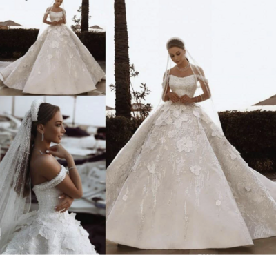 Off Shoulder Wedding Dresses Bridal Gown with 3D Flowers