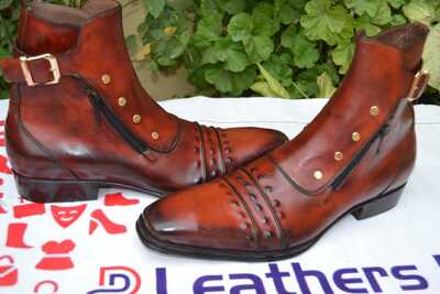 Jo Ghost Italian Dark Brown Ankle High Boots with Zippers and Buttons