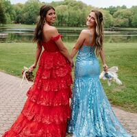 Cute Ball Gown Sweetheart Red Tulle Prom Dresses with Slit VK23051505 - Thumbnail 1
