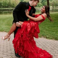 Cute Ball Gown Sweetheart Red Tulle Prom Dresses with Slit VK23051505 - Thumbnail 2