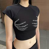 Crystal Rhinestone Hand Finger Crop Top - Thumbnail 1