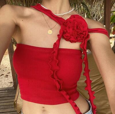 Flower Criss Cross Halter Sleeveless Vest Top