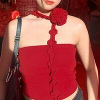 Flower Criss Cross Halter Sleeveless Vest Top - Thumbnail 1