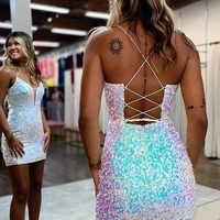 Cute Bodycon White Sequins Short Homecoming Dresses - Thumbnail 1