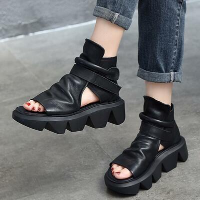 Retro women's shoes cowhide sandals 2020 summer new platform platform shoes herringbone flip flops leather T2450