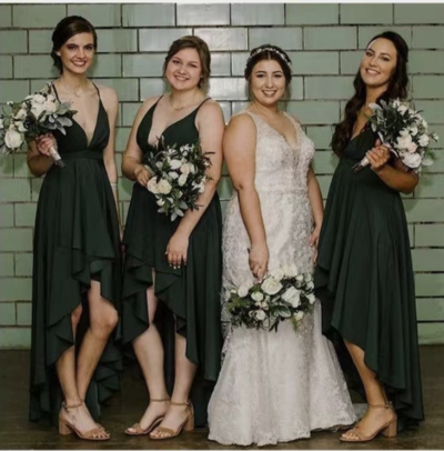 Dark Green Bridesmaid Dresses Hi Low