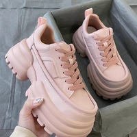 Summer Street College Girl Women Thick Soles Trendy White Pink Heels Sporty Sneaker Shoes - Thumbnail 1