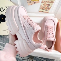 Summer Street College Girl Women Thick Soles Trendy White Pink Heels Sporty Sneaker Shoes - Thumbnail 4
