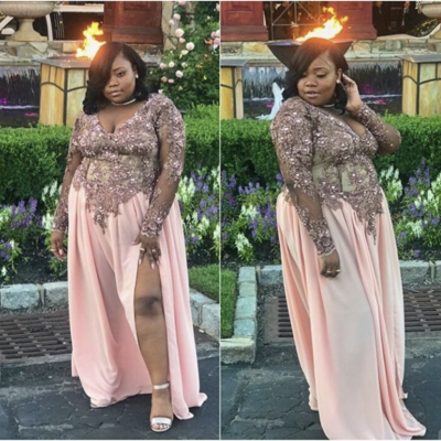 Plus size prom dresses with sleeves appliques  - Thumbnail 2