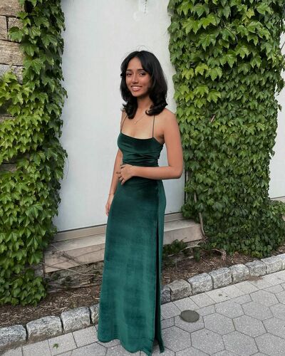 New arrival Sheath Spaghetti Straps Dark Green Velvet Long Prom Evening Dresses