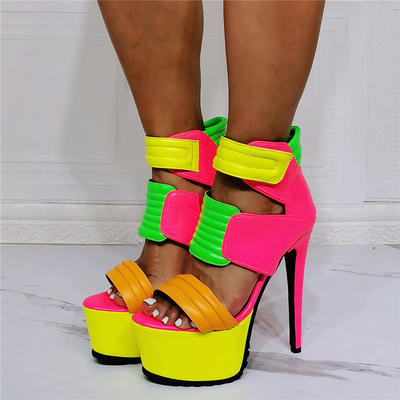 15CM High Heels Womens Platform Peep Toe Sandals Pumps Shoes For Party Dress-Yellow