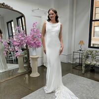 Simple Mermaid Cowl Neck Satin Wedding Dresses with Train - Thumbnail 2