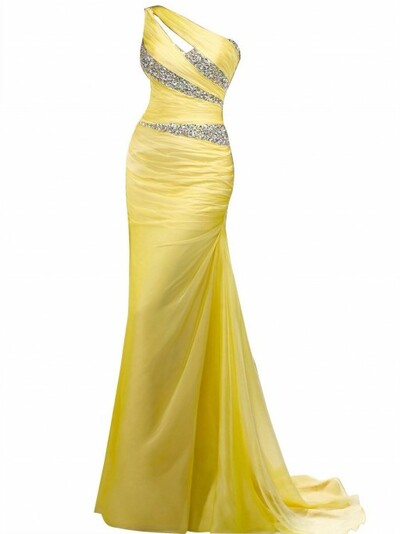 Mermaid One Shoulder Long Chiffon Beading Prom Dresses,1563