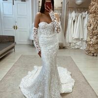 Exquisite Mermaid Sweetheart Floral Lace Wedding Dresses with Sleeves - Thumbnail 1