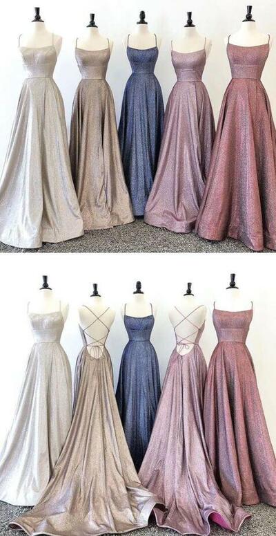 Sparkly Glitter Spaghetti Straps High Split Prom Dresses