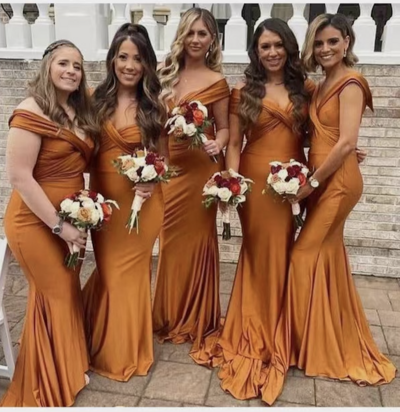 Off Shoulder Bridesmaid Dresses Mermaid Orange