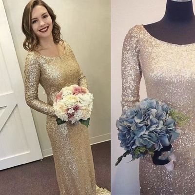 Gold Bridesmaid Dresses with Sleeves