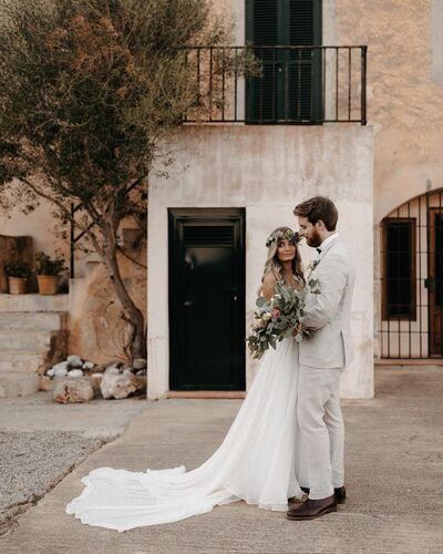 Fairy A Line V Neck Cross Back Chiffon Long Wedding Dresses