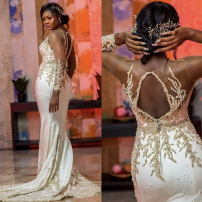 Luxurious sheer neck mermaid prom dresses long sleeves formal party - Thumbnail 2