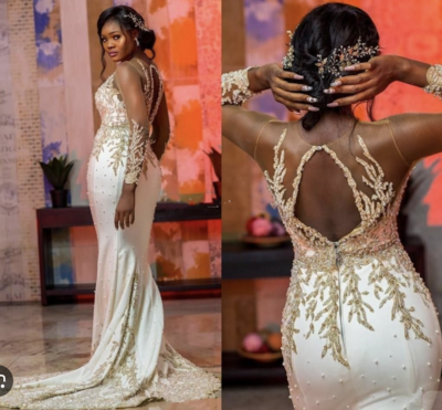 Luxurious Sheer Neck Mermaid Prom Dresses Long Sleeves Formal Party