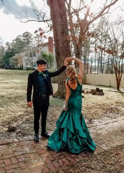 Mermaid Green Long Backless Prom Dresses