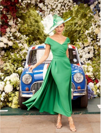 Green Sheath Tea-length Mother of Bride and Groom Dress Evening Dress