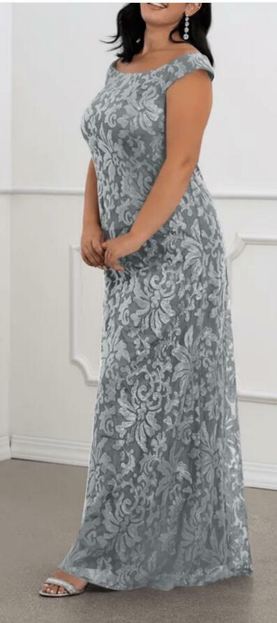 Elegant Grey Lace Mother of Bride and Groom Dress Evening Dress