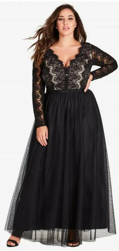 Black Plus Size Lace Mother of Bride and Groom Dress Evening Dress