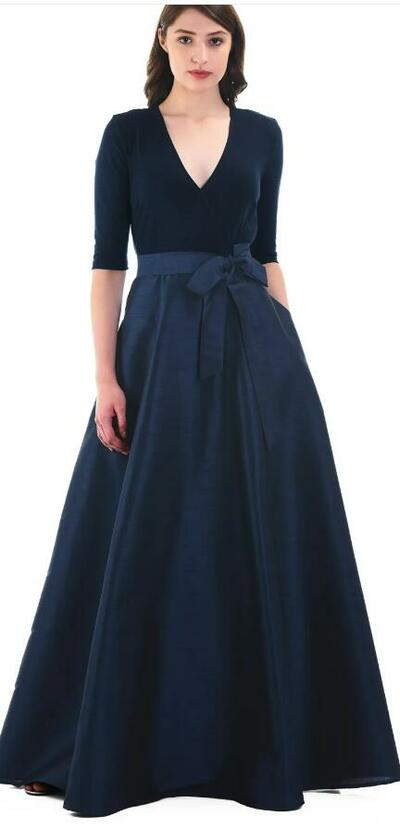Navy Blue Plus Size Satin Mother of Bride and Groom Dress Evening Dress