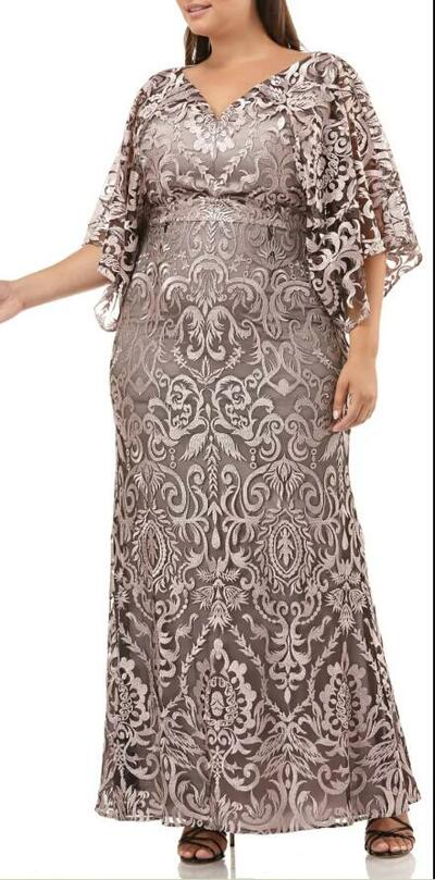 Plus Size Champagne Lace Sheath Mother of Bride and Groom Dress Evening Dress