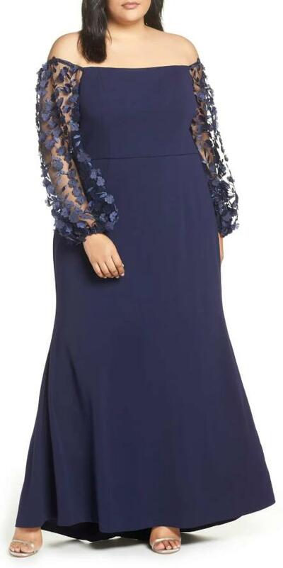 Plus Size Purple Long Sleeve Mother of Bride and Groom Dress Evening Dress