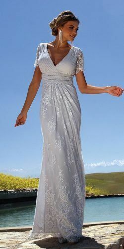 Silver Gray V-neck Mother of Bride and Groom Dress Lace Evening Dress