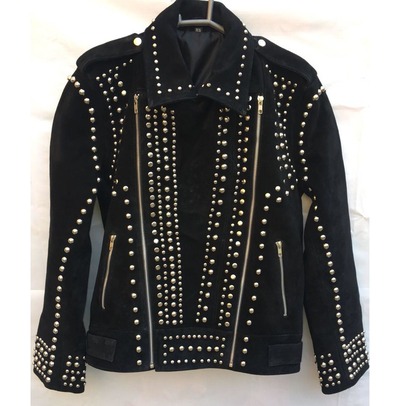 Handmade Black Punk Style Studded Suede Jackets For Men