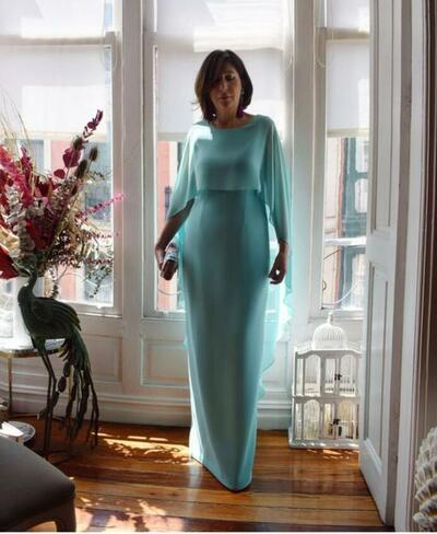 Blue Sheath Mother of Bride and Groom Dress Evening Dress